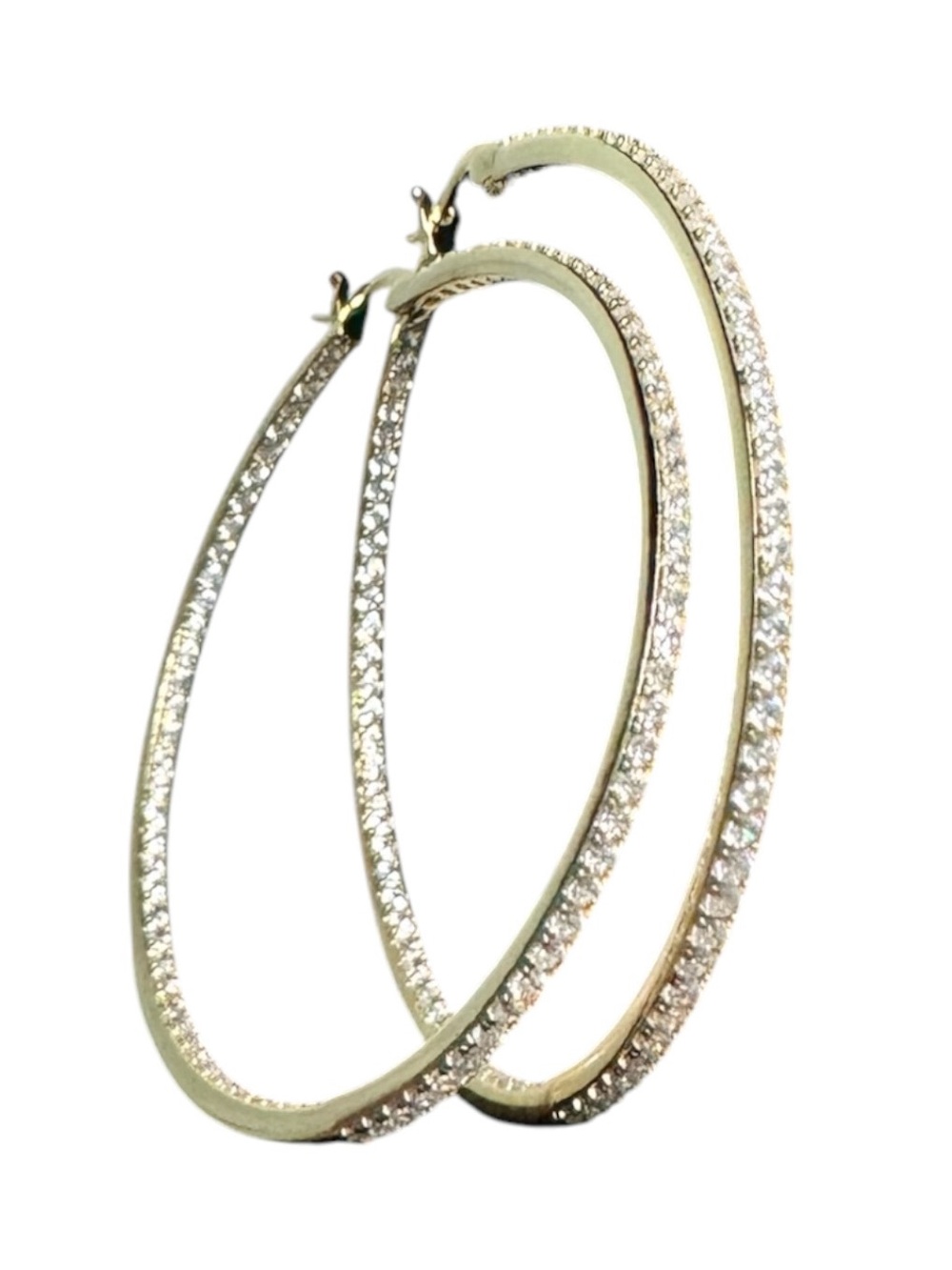 SGJ CZ Gold Tone Large Hoop Earrings Pave Cubic Zirconia Sparkly
